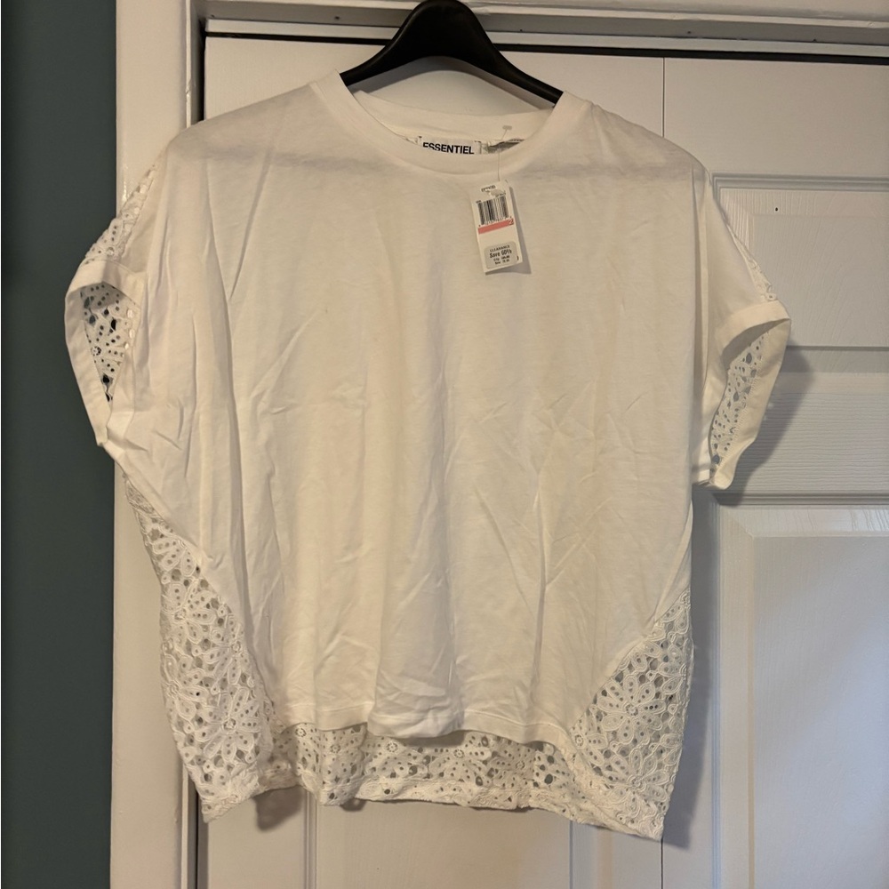 Essentials Cream Boxy Embellished Tee
